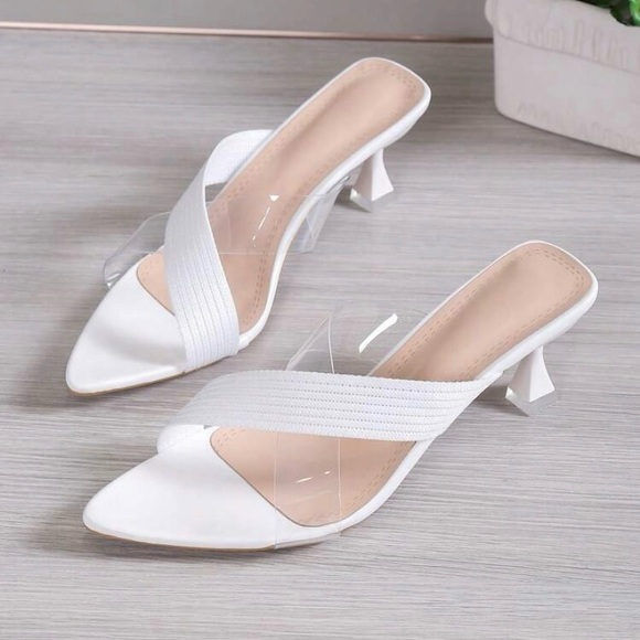 Crystal heeled sandals with transparent straps, mid heel for women, Size 10- New - Picture 3 of 5